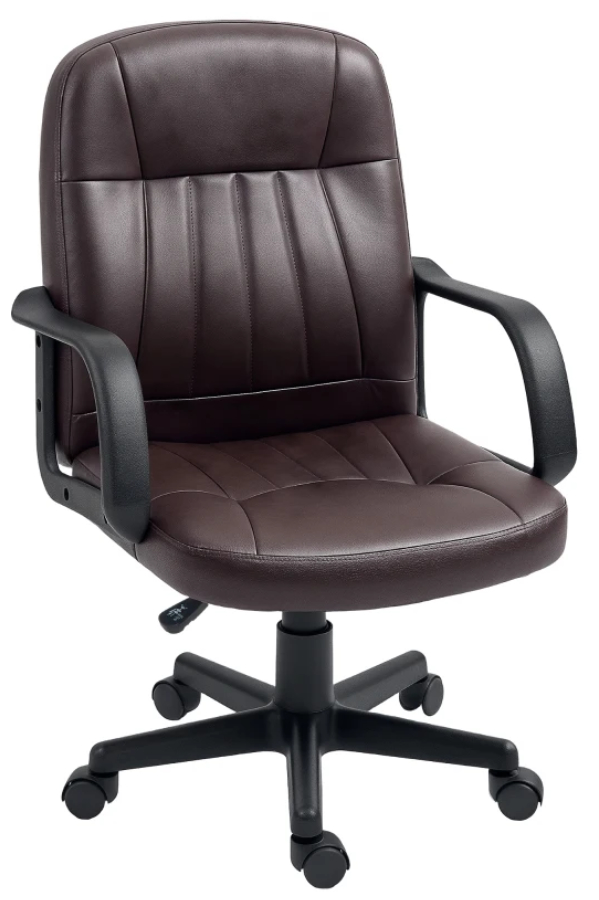View Laval Brown PU Leather Executive Home Office Chair Deeply Padded Seat Backrest Durable Fixed Armrests 150kg Weight Capacity information