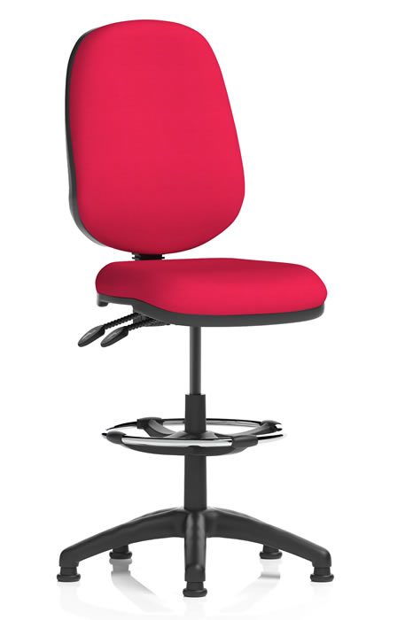 View Red 2Lever Fabric Upholstered Draughtsman Operator Chair Height Adjustable Medium Back 8Hour Usage 125kg Weight Capacity 3Year Guarantee information
