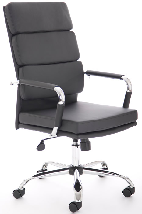 View Black Leather High Back Modern Office Chair Seat Height Adjustment Chrome Arms Base Florence information