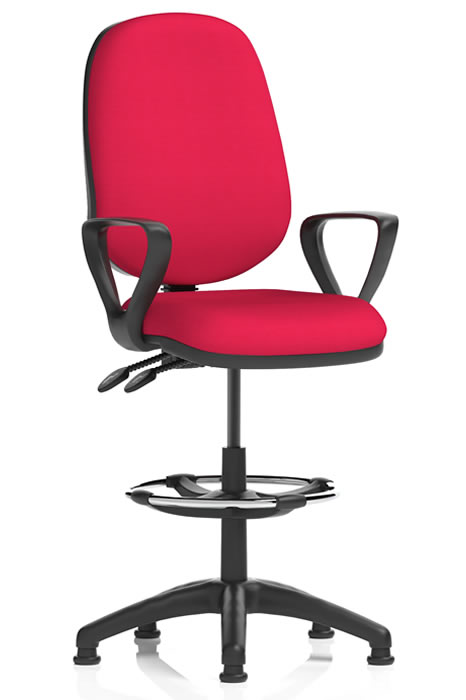 View Cherry Red 2Lever Fabric Upholstered Draughtsman Chair With Fixed Loop Arms Height Adjustable Back Supports Up To 125kg 3Year Guarantee information