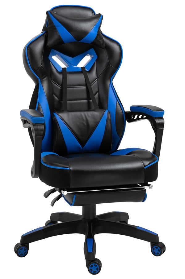 View Black Blue Leather Phoenix Gaming Chair information