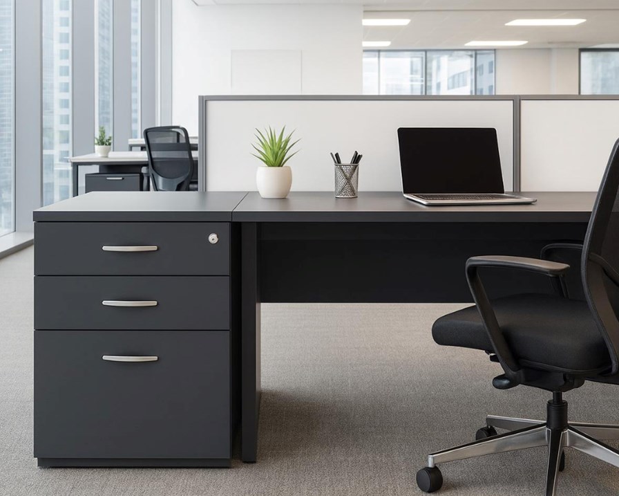 Optima Black Desk High Pedestal