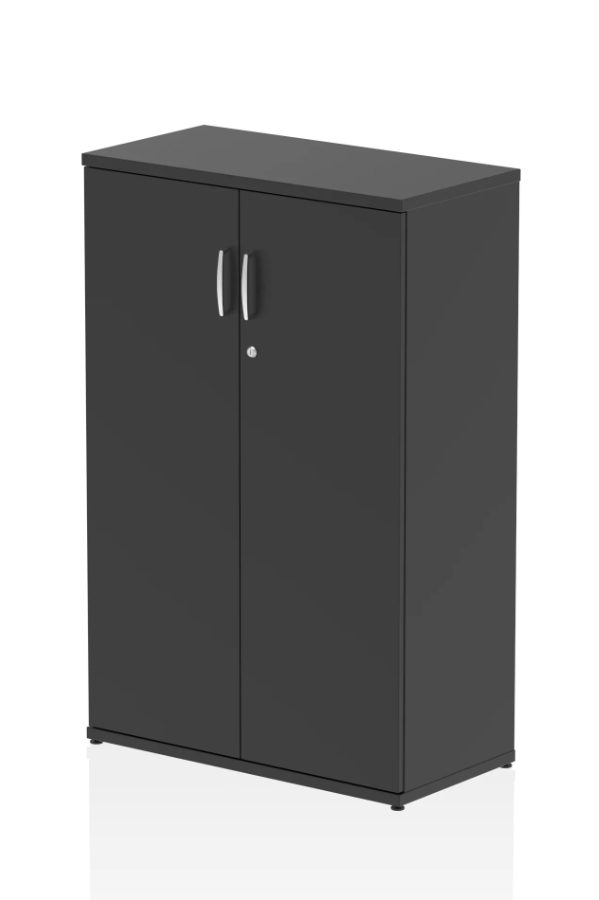 View Optima Black 120cm Tall Office Cupboard 25mm MFC Construction HeatResistant Melamine Finish Lockable Doors Adjustable Shelves Feet information
