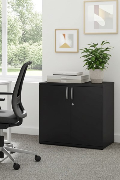 Optima Black Desk High Office Cupboard