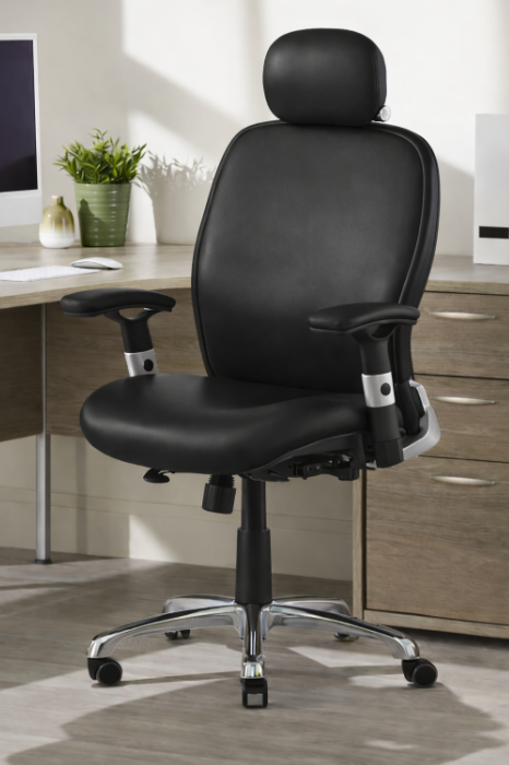 View Cobhamly Black Ergonomic 24 Hour Leather Office Chair Adjustable Headrest Armrests Lumbar Support Deeply Padded Seat 158kg Weight Capacity information