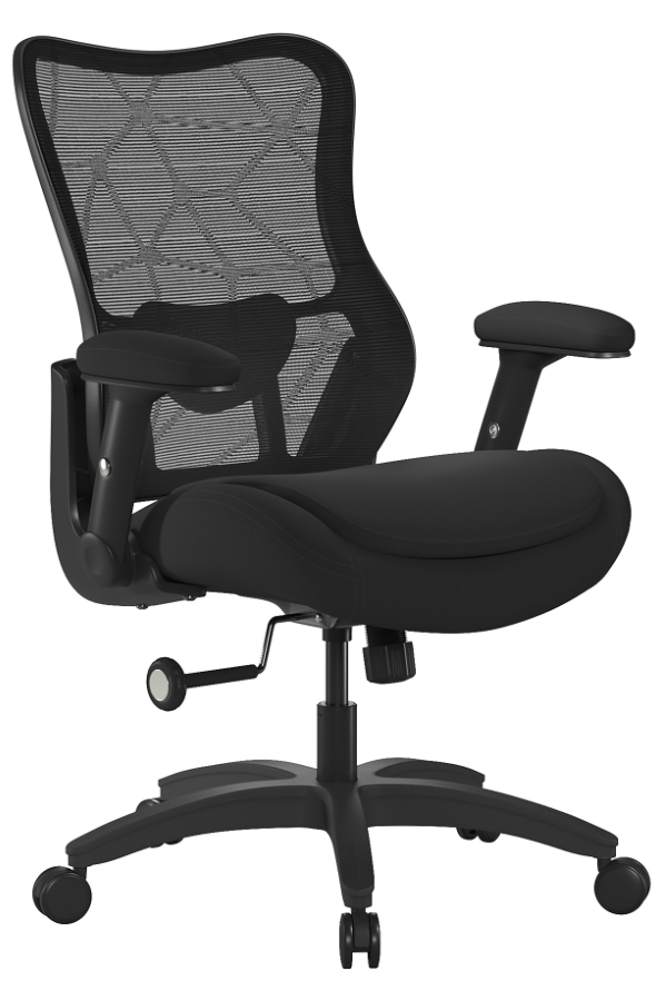 View Estella Black Mesh Office Chair Double Padded Fabric Seat FlipUp Height Adjustable Arms Suitable For 24Hour Use 200kg Weight Capacity information