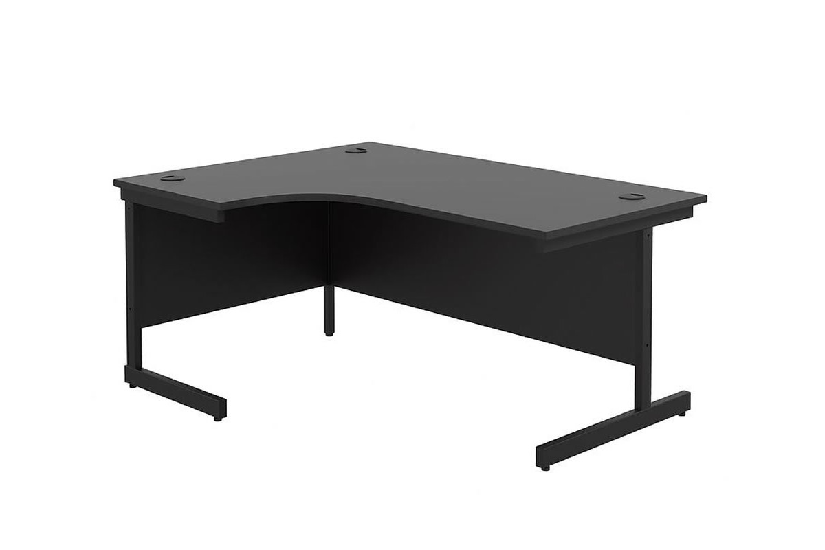 Kestral Black Cantilever Crescent Workstation, a corner desk with a black top and black cantilever legs