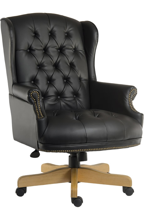 View Captains Director Black Leather Swivel Office Chair Deeply Padded with Buttoned Back and Seat Teknik Chairman Noir information