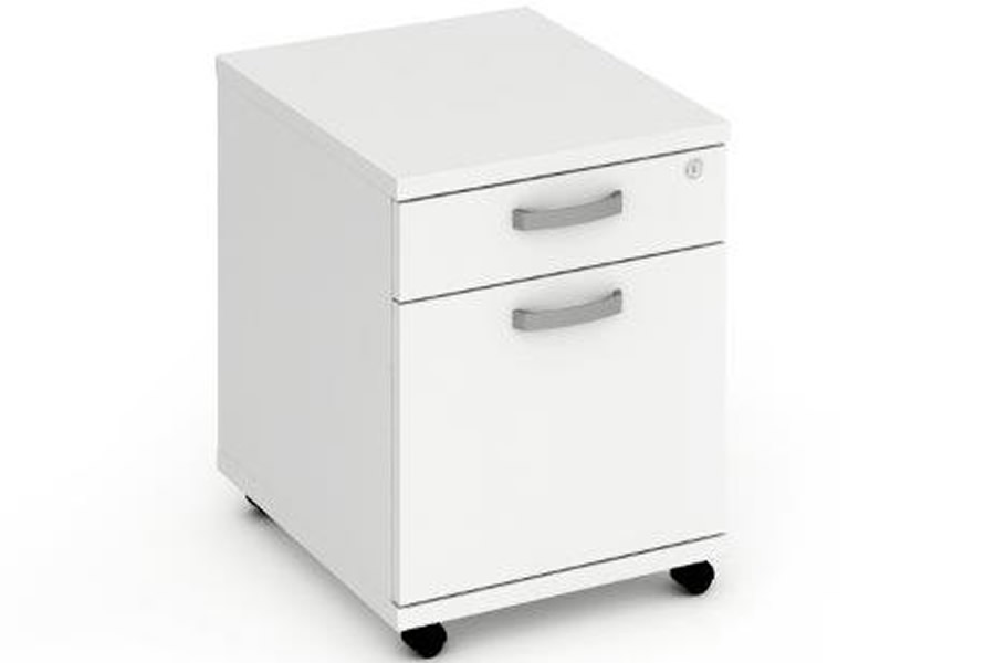 View White Finish Mobile 2 Drawer Desk Pedestal Storage Chest Fully Locking Drawers Fully Extending Drawer Runners Easy Glide Wheels Price Point information