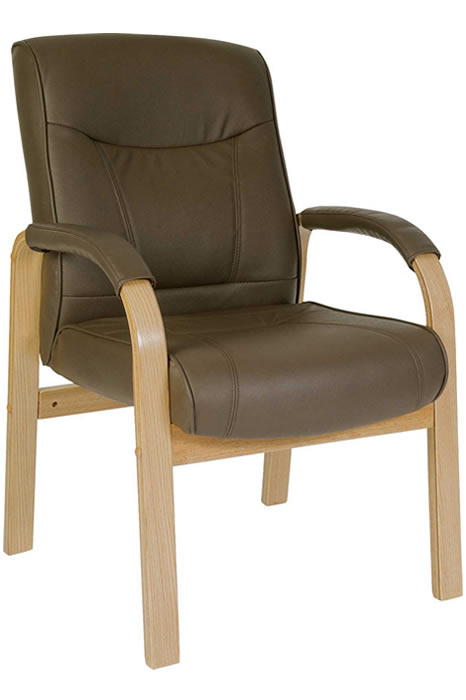 View Brown Leather FourLegged Visitors Reception Nursing Home Chair Leather Wipe Clean Arms Oak Laminated Frame information