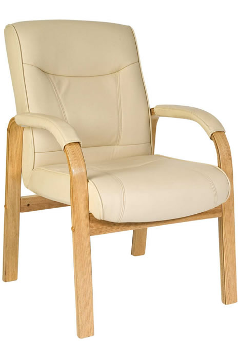 View Cream Leather FourLegged Visitors Reception Nursing Home Chair Leather Wipe Clean Arms Oak Laminated Frame information