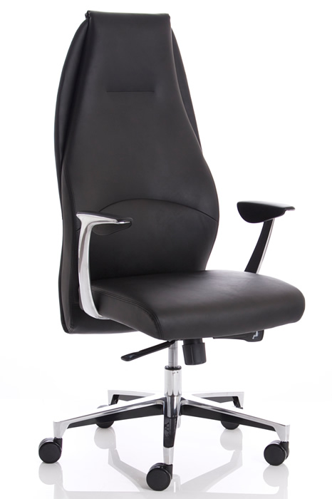 View High Back Black Leather Office Chair With Chrome Arms Rossini information