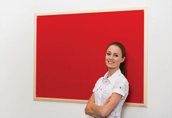Wood Frame Notice Board - 900 x 600mm Light Beech Frame Red