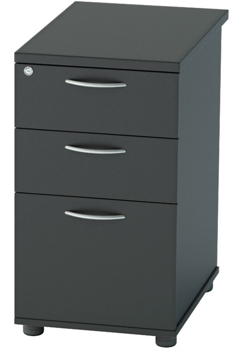 View Black 3 Drawer Desk High Pedestal Drawers 80cm Deep Fully Locking Drawers 2 Box Drawers One Filing Drawer A4 Foolscap Files Nene information