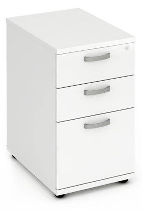 View White 3 Drawer Desk High Pedestal 800mm Deep Fully Locking Drawers 2 Box Drawers One Filing Drawer A4 Foolscap Files Impulse Polar information