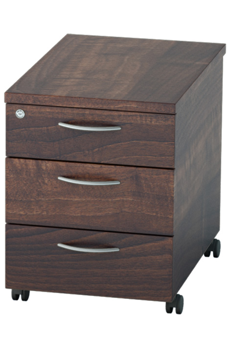 View Walnut Finish Mobile 3 Drawer Desk Pedestal Storage Chest Fully Locking Drawers Fully Extending Drawer Runners Easy Glide Wheels Harmony information