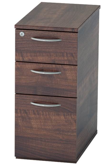 View Harmony Walnut Finish Narrow Under Desk Pedestal Storage Drawers Two Easy Glide Drawers One Deep Filing Drawer Silver Bow Handles Delivered As information