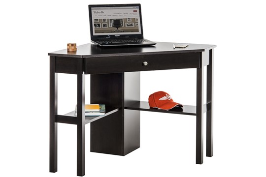 Small Home Corner Computer Desk With Keyboard Tray Cherry Colour