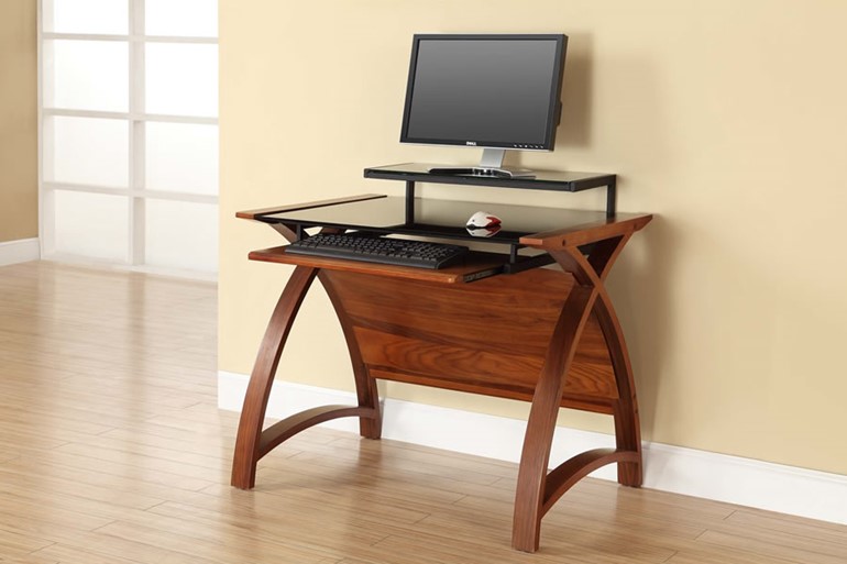 Jual Curve Glass And Wood Computer Desk, Curved Glass Office Desk