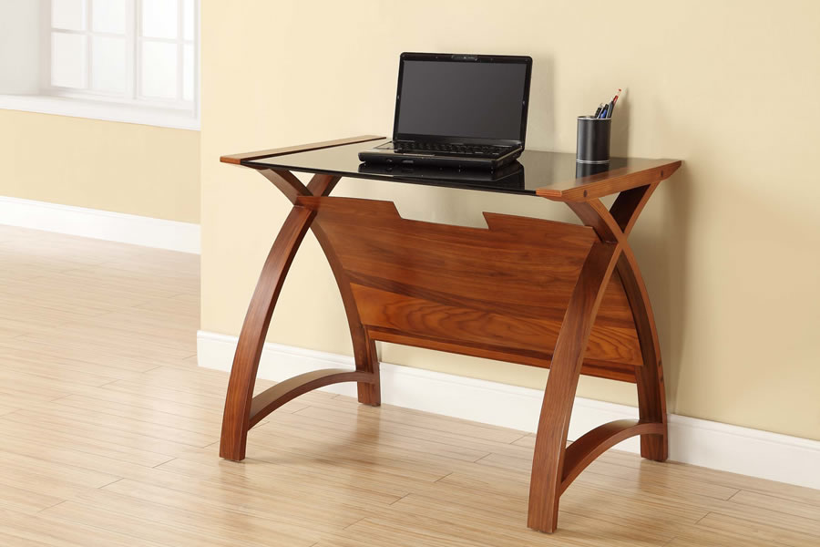 Jual Oak 900mm Curve Glass/Wood Laptop Computer Desk (PC201 900LT)