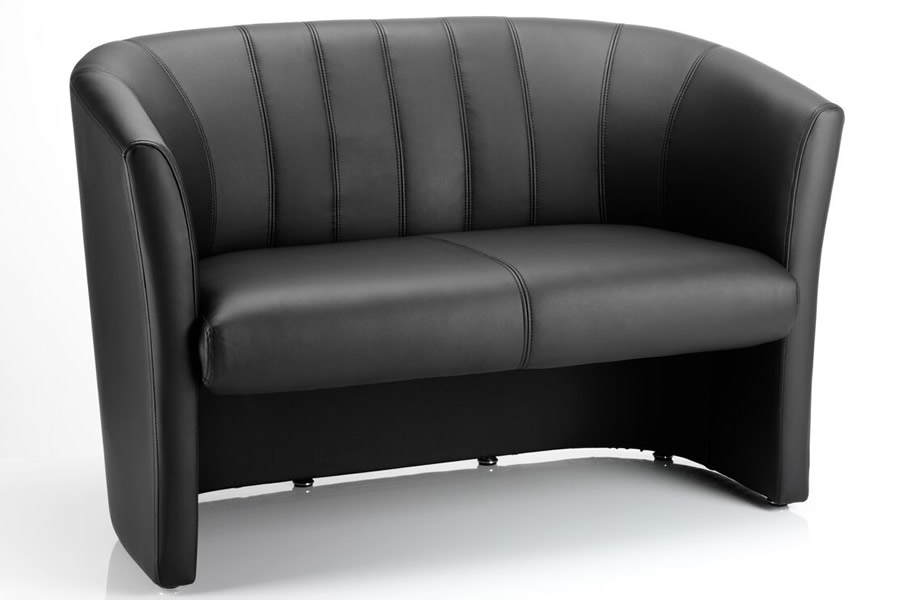 View Two Seater Black Leather Office Reception Sofa Compact Design Stitched Detail To Back Rest Deeply Padded Seat Matching Chair Available information