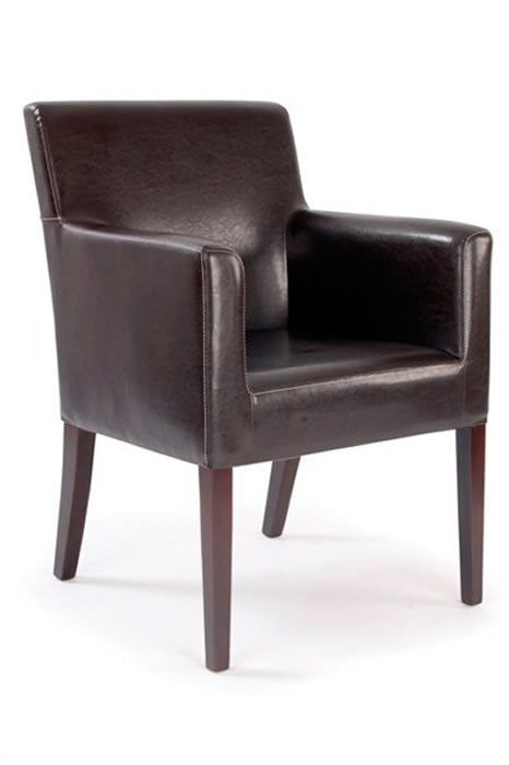View Brown Leather Office Reception Visitor Chair Contrast Stitching Square Leather Arms Medium High Back Darkwood Wooden Legs 7754BW Armstrong information