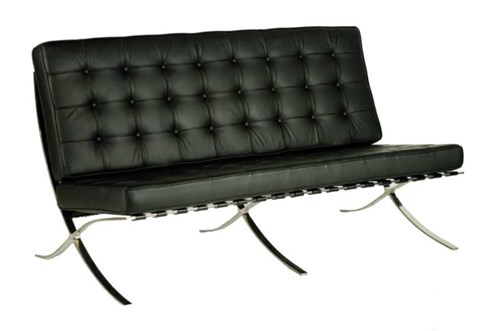 Black Leather Office Reception Two Seater Sofa Barcelona Style