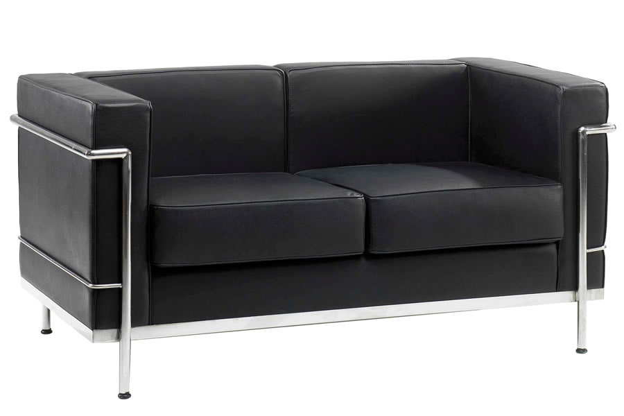Retro Cube Black Leather Reception Sofa, Reception Sofas Leather