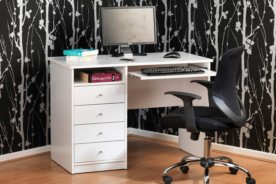 Marymount White Student Desk with Storage and Sliding Shelf 