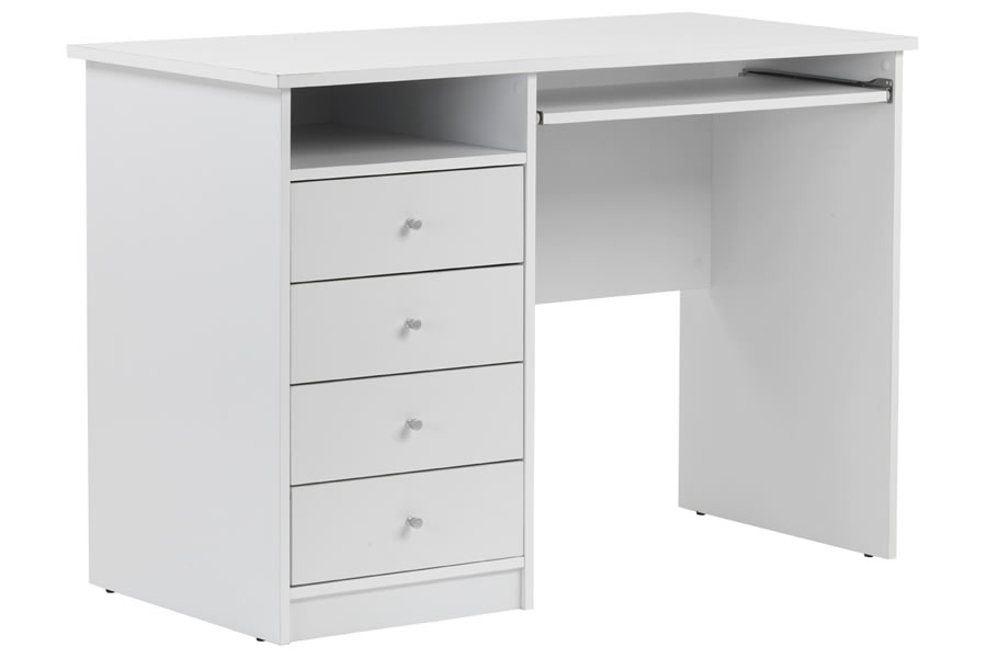 View White Student Home Office Computer Desk With 4 Easy Glide Drawers Chrome Pull Handles 110cm Wide x 55cm Deep Marymount information