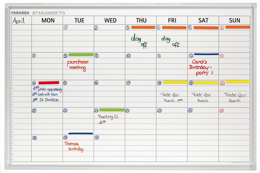 View Franken Weekly Wall Whiteboard Office Planner Monday Sunday Lined Markings 900 x 600mm Wall Mounting Fixings Supplied Wipeable Surface information