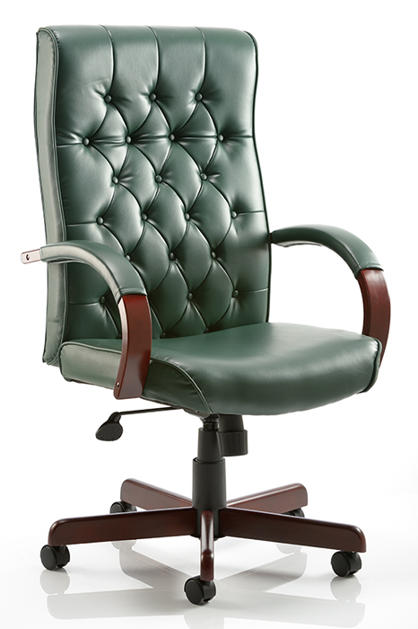 Chesterfield Executive Office Chair Green Leather With Arms