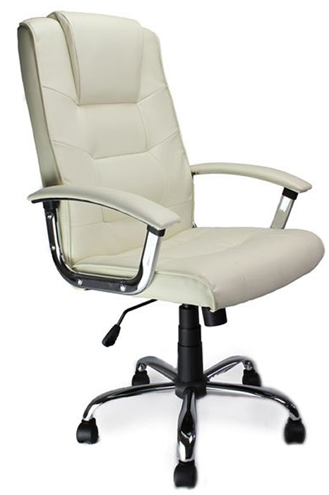 View Loughborough Cream Leather Manager Office Chair High Backed Lumbar Support Padded Headrest Padded Arms Chrome Frame information