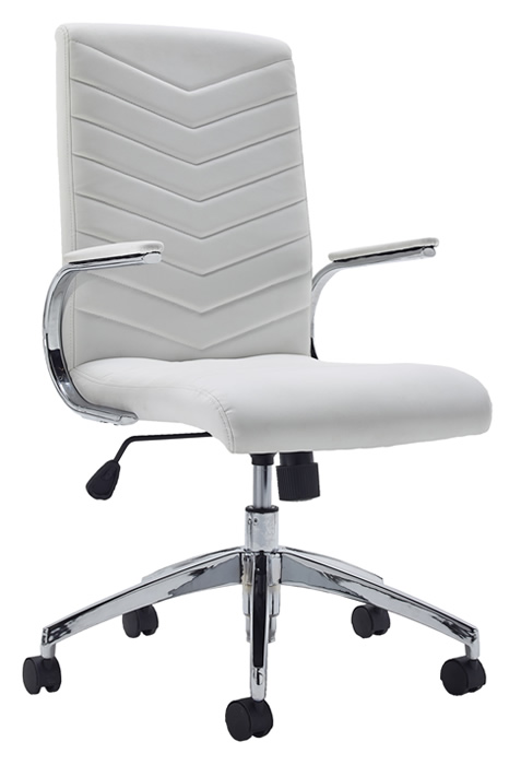 White Leather Office Chair With Chrome Base Modern Style Baresi