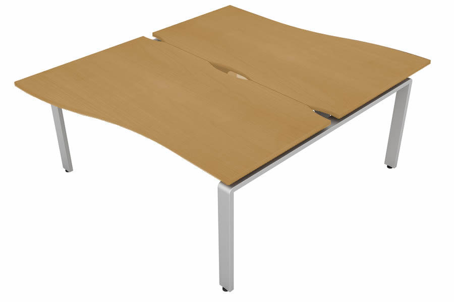 View Beech 2 Person Wave Bench Desk Silver Leg 2 x W1600mm x D800mm Aura Beam information