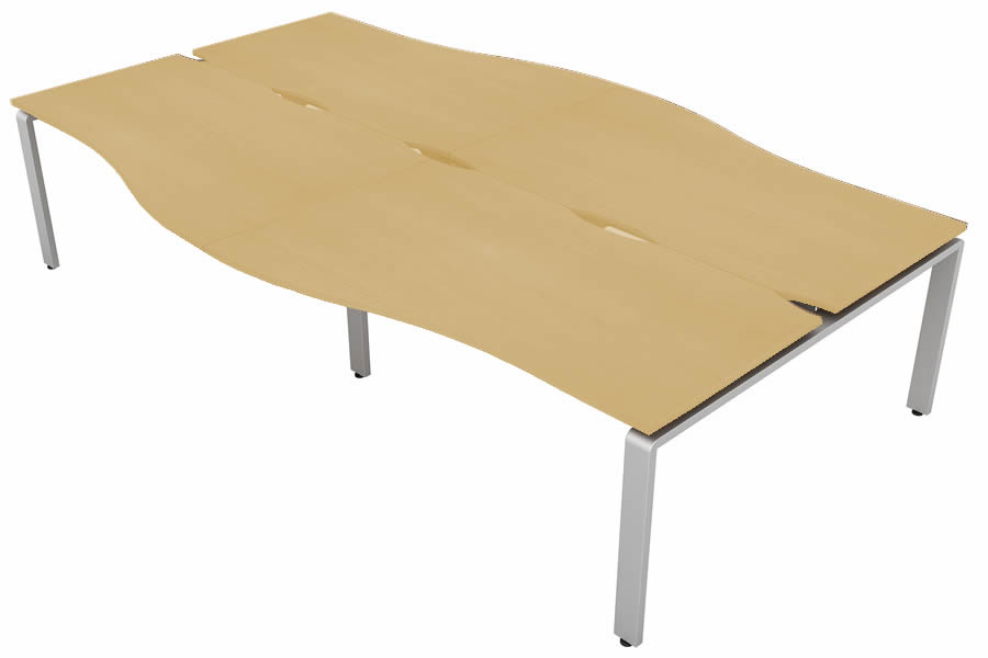 View Maple 4 Person Wave Bench Desk Silver Leg 4 x W1200mm x D800mm Aura Beam information