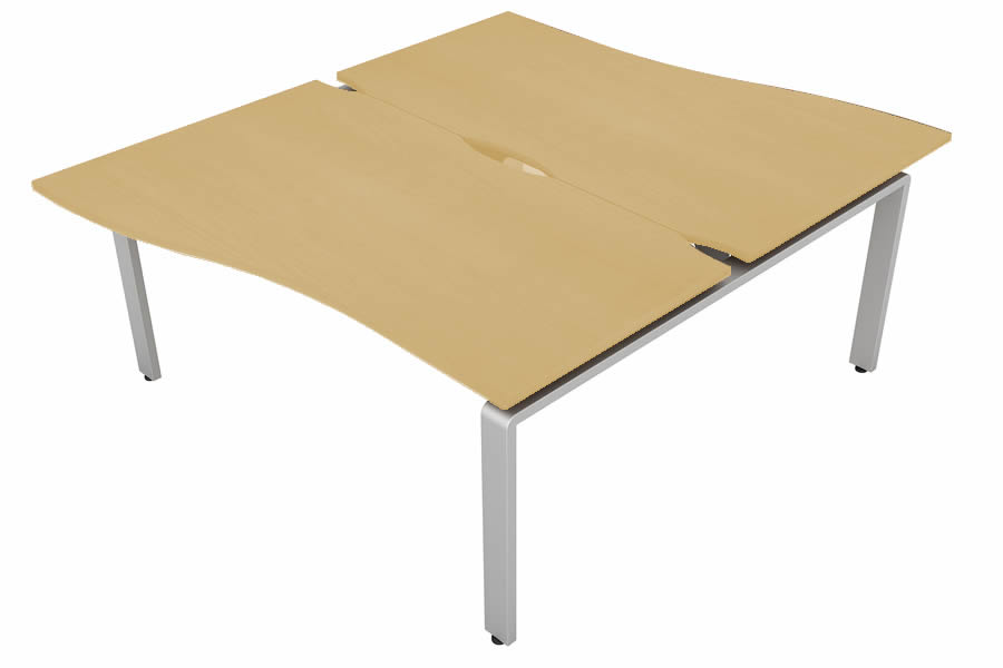 View Maple 2 Person Wave Bench Desk Silver Leg 2 x W1800mm x D600mm Aura Beam information