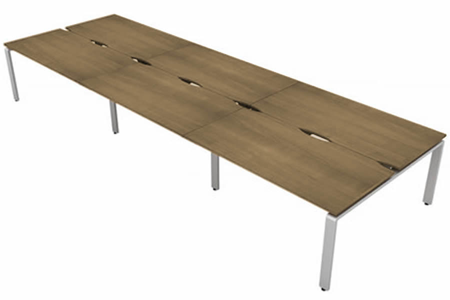 View Light Oak 6 Person Rectangular Bench Desk Silver Leg 6 x W1800mm x D600mm Aura Beam information