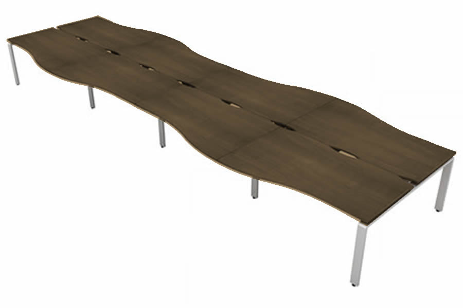 View Walnut 8 Person Wave Bench Desk Silver Leg 8 x W1800mm x D800mm Aura Beam information