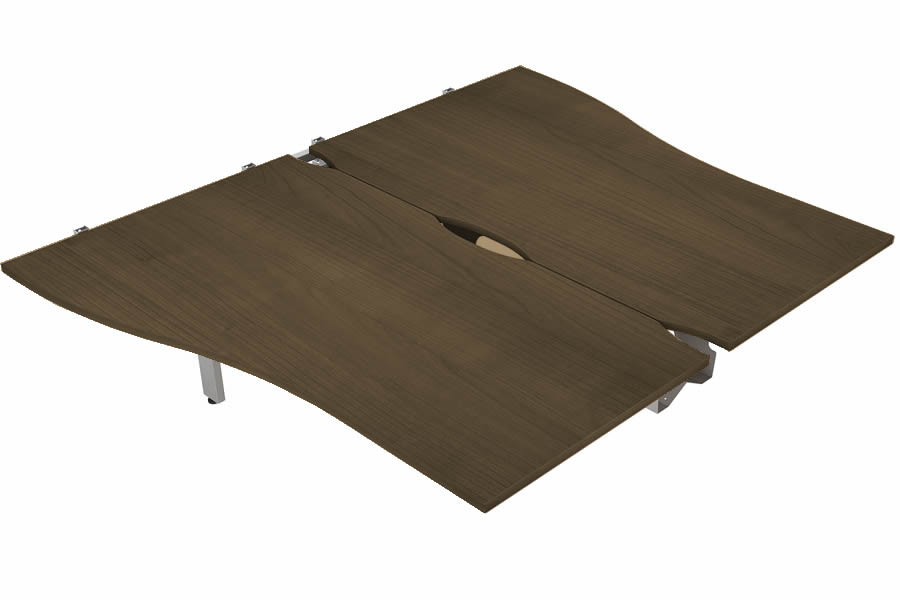 View Walnut 2 Person Wave Bench Desk Extension Silver Leg 2 x W1400mm x D600mm Aura Beam information