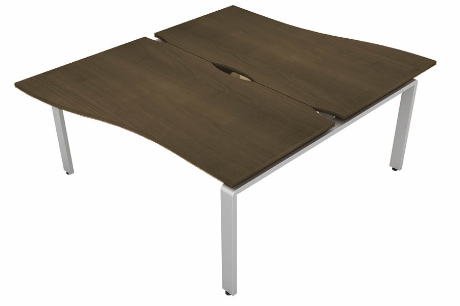 View Walnut 2 Person Wave Bench Desk Silver Leg 2 x W1600mm x D600mm Aura Beam information