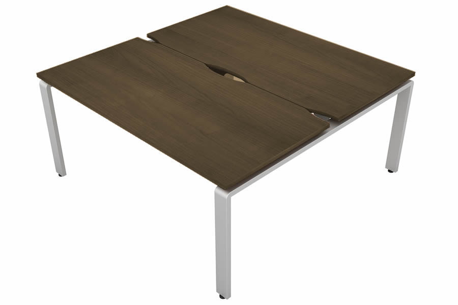 View Walnut 2 Person Rectangular Bench Desk Silver Leg 2 x W1400mm x D600mm Aura Beam information