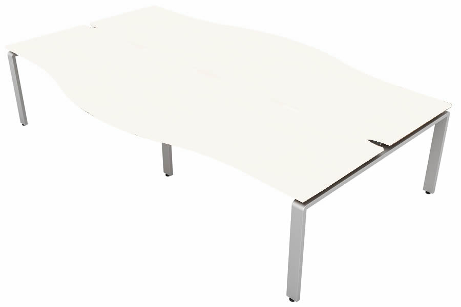 View White 4 Person Wave Bench Desk Silver Leg 4 x W1800mm x D600mm Aura Beam information