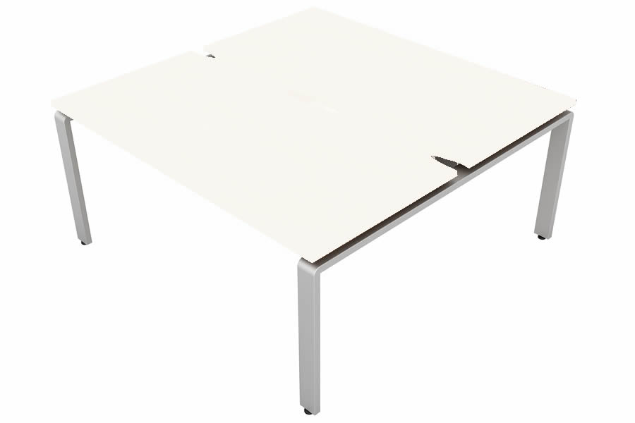 View White 2 Person Rectangular Bench Desk Silver Leg 2 x W1600mm x D800mm Aura Beam information