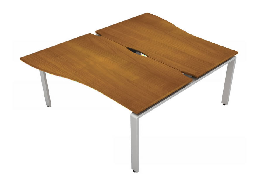 View Cherry 2 Person Wave Bench Desk Silver Leg 2 x W1400mm x D600mm Aura Beam information