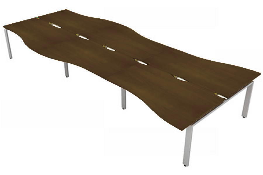 View Walnut 6 Person Wave Bench Desk Silver Leg 6 x W1800mm x D600mm Aura Beam information