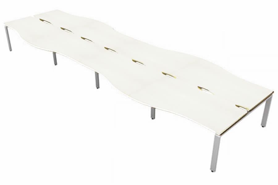 View White 8 Person Wave Bench Desk Silver Leg 8 x 1600mm x 600mm Aura Beam information