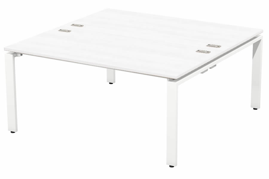 View 1600mm Double Bench Office Desk White Wood Geo information