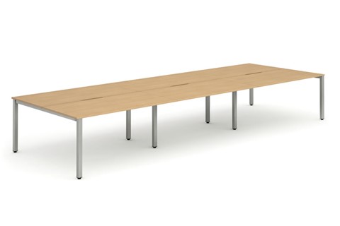 Portland 6 Person Double Desk - 1200mm Beech Silver