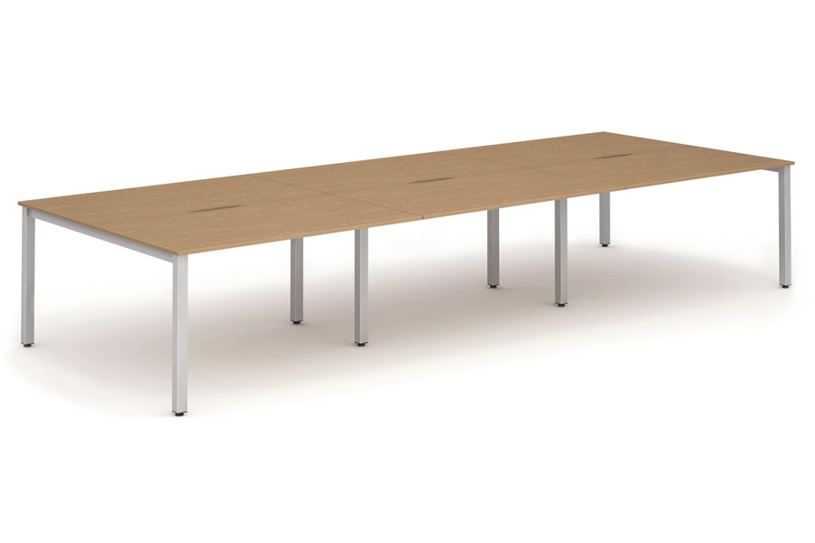 View Oak Finish 6 Person Office Bench Desk 6 x 160cm x 80cm Office Desks Ideal For Hot Desking Silver Steel Frame Cable Management Portland information